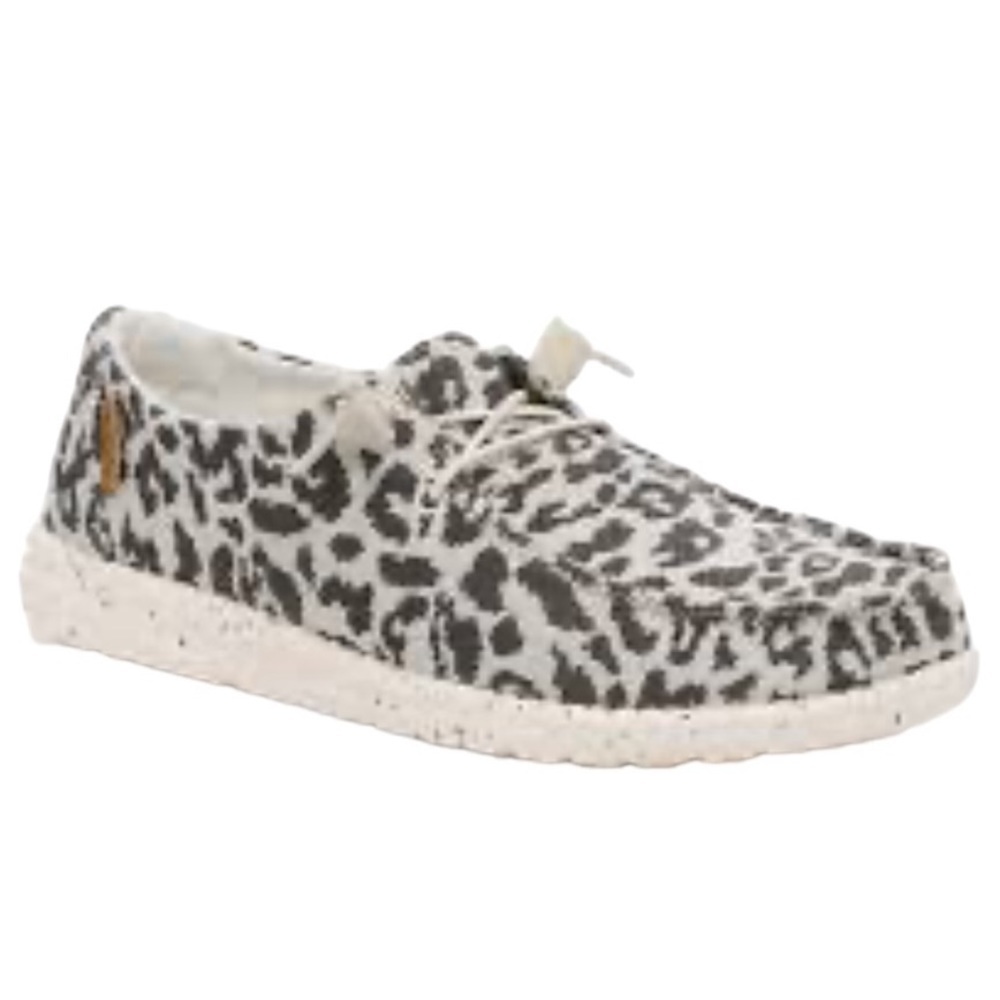 New Hey Dude Woven Gray Cheetah Wendy Slip On Lightweight Casual Shoes Size 6